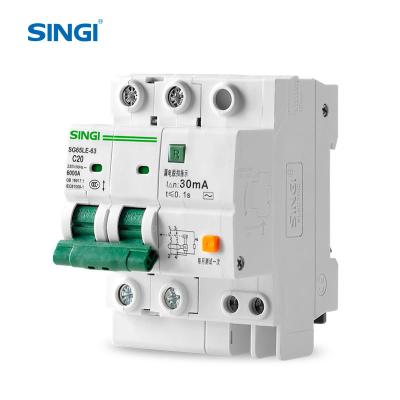 China PA66 Singi SG65LE-63 2P+N Hot Sale Free Sample 2P RCD/RCBO/RCCB Price 10kA Rcbo 30ma 30ma for sale