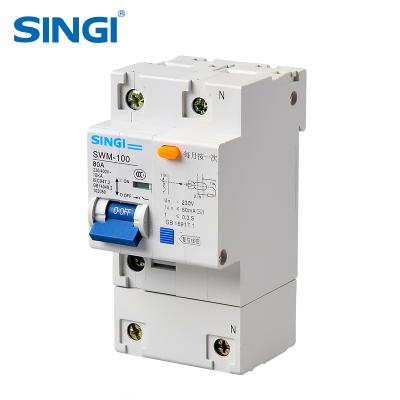 China PA66 Singi SWMLE-100 1P+N leakage circuit breaker 100A elcb RCCB/RCBO price for sale