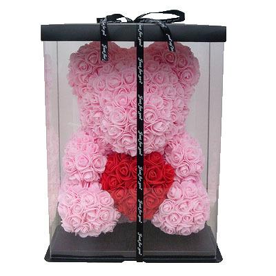 China 2022 Fashional New Artificial Flower Rose Bear Teddy Bear With Gift Box Foam Rose Valentine Gift Teddy Rose Bear for sale