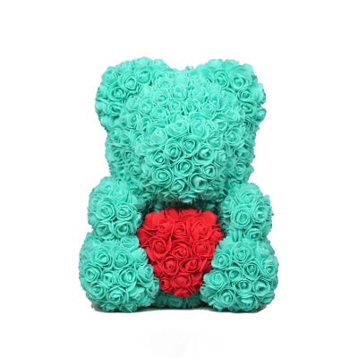 China Popular Wholesale Rose Bear Gifts For Valentines Day Foam Romantics Rose Teddy Bear Box Artificial Custom for sale