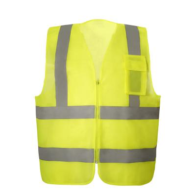 China 100% Polyester Free Sample 100GSM Zipper Closure One Pocket High Visibility Traffic Safety Vest Reflective Chalecos de seguridad Vest for sale