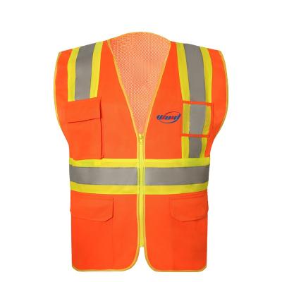 China 100% polyester 100% polyester knitting safety material reflective vest with clear ID pocket for men's construction safety clothing for sale