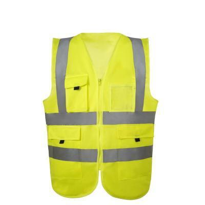 China 100% Polyester Engineer Safety Vest Factory Price Front Zipper Customized Logo 120 Gram Safety Vest With Pockets for sale