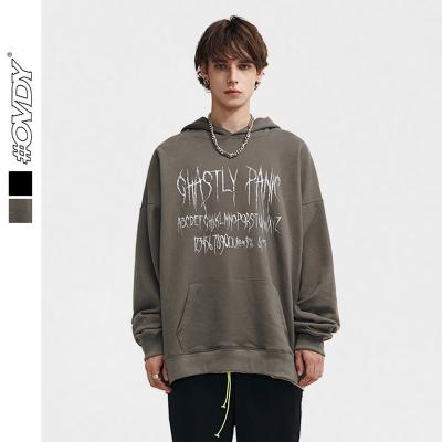 China 2021 Sweater Fall And Winter Hip Hop Drop Shoulder Sweater Custom 100% Cotton Black And Khaki Hoodie With Letter Screen Printing for sale