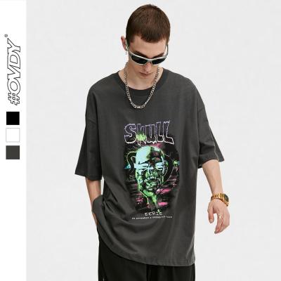 China China 200G Breathable T-shirt Summer Spring Half Sleeve OVDY Cotton Men's Skull Screen Printed With Three Colors for sale