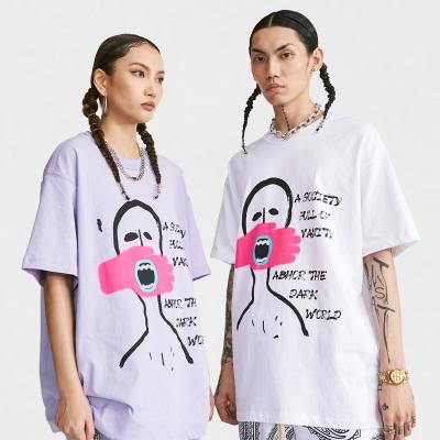 China Wholesale 200G Anti-Wrinkle Mouth Cover Person Tee Women Men Summer Casual Round Neck Short Sleeve Figure Stitch Couples Oversized T-shirt for sale