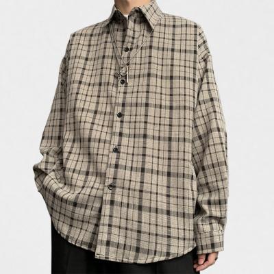 China Anti-Wrinkle Ins High Quality Design Khaki Casual Top Checked Long Sleeve Spring And Summer Blouses And Shirts for sale