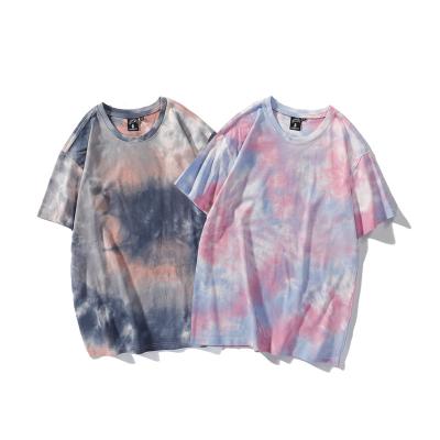 China Anti-Wrinkle Stock 2 Colors Short Sleeve Wholesale Oversized T-Shirts Women Cotton And Polyester Tie Dye T-shirt for sale