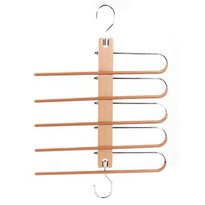 China Multifunctional wholesale magic space saving non slip pants the wooden 5 layer multifunctional hanger for sale