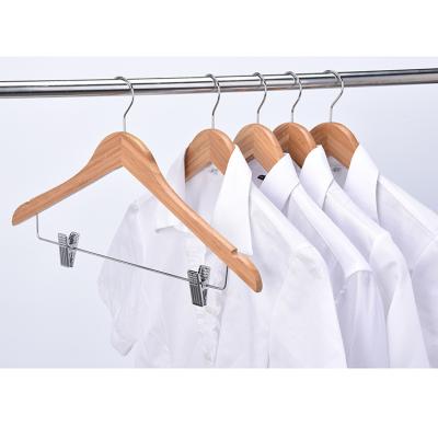 China Wholesale Bamboo Baby Wardrobe Adult Baby Clothing Hanger With Chrome Hook For Cloth Retail Store for sale