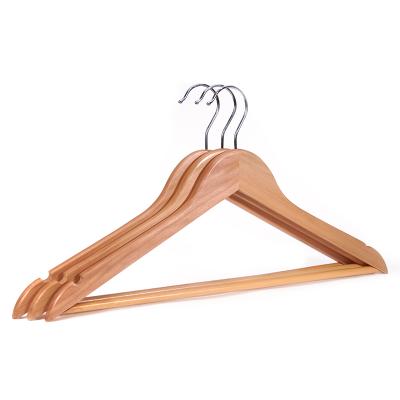 China Glory Hanger Wholesale Natural Wooden Flat Clothes Hanger With Non Slip Bar And Notches for sale