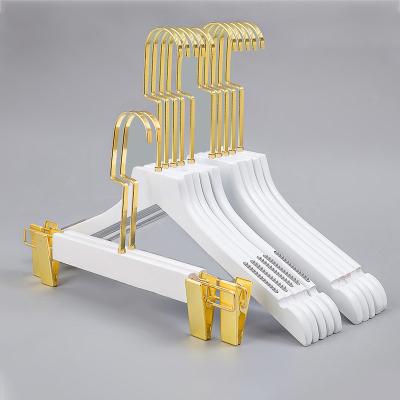 China New arrival factory sale custom white gold clothes wooden coat hanger for sale