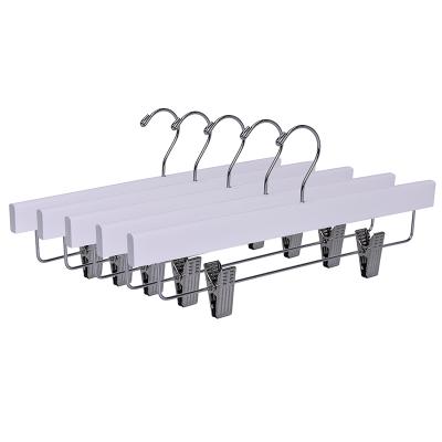 China Factory Wholesale High Quality Wooden Clothing Hanger Custom White Skirt Pants Hanger With Clips for sale