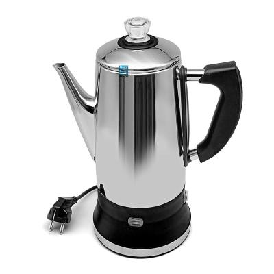 China 360 Degree Rotation Base CB Approved To Keep Hot And Auto Shut-Off Function 304 1700ml Stainless Steel Ground Coffee Polishing Outdoor Electric Percolator for sale