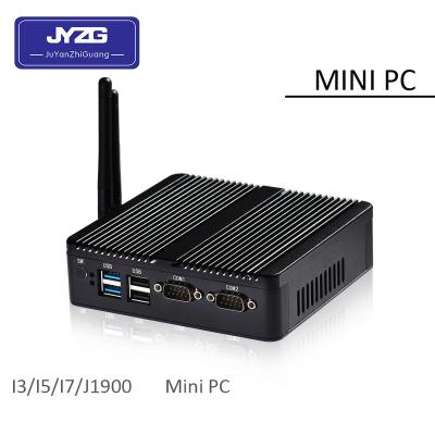 China For Win 10 slim PC 12v serial-parallel port mini business desktop fanless barebone with PCI express slot for sale