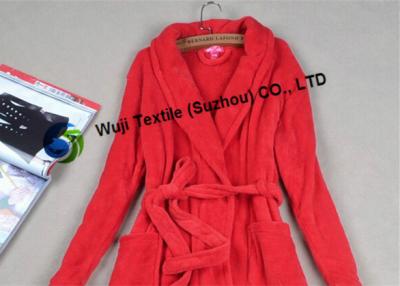 China Red Ladies Microfiber Chenille Robe with Attached Belt Long Sleeves for sale