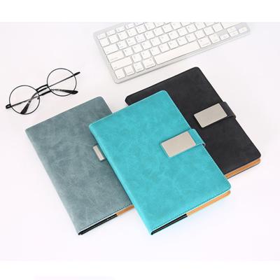 China High Quality Easy Writing PU A5 Business Office Leather Notebook with Black/bule Pen and Snap Holder Magnetic Hard Cover Office Meeting Minutes Notebook for sale