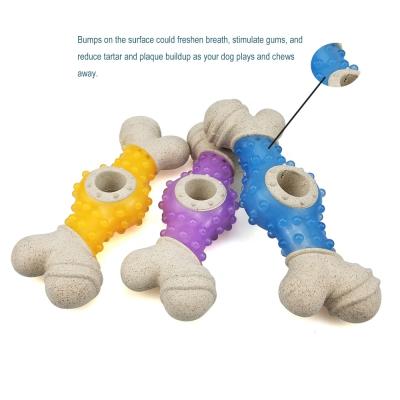 China New Viable Indestructible Double Release Good Quality Layer Design Environmental Material Straw And PU Dog Toy Bone for sale