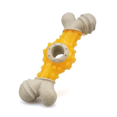 China Durable Straw And Durable Material PU Dog Toy Bone Tooth Grinding Pet Toys With Double Layers for sale