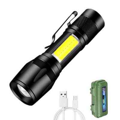 China USB Charging High Power Zoomable COB LED 3W Waterproof Rechargeable Aluminum Alloy Mini Zoom Flashlight With Clip for sale