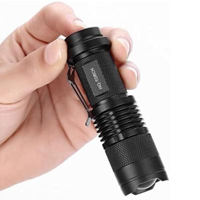 China Customized Mini Zoomable Led Light Aluminum Alloy Flashlight Zoomable Mini Torch Super Bright Pocket Waterproof Camping Zoom Q5 Mini Flashlight With Tactical Clip for sale