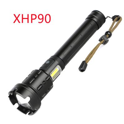 China 2KM 2000M Long Rang Zoom P90 Lightweight Rechargeable High Power Bank Torch Most Powerful 5000 Lumen XHP90 Flashlight With COB Side Light for sale