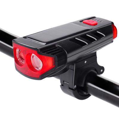 China Bicycle Fashionable Decoration High Lumen USB And Solar Powered Front Light With Dual T6 LED Bike Night Riding Solar Rechargeable MTB Bicycle Light for sale