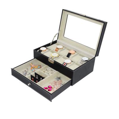 China Direct factory Smooth Pu leather double doors jewelry box with lock and custom logo jewellery storage boxes à venda