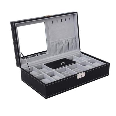 China High grade Custom logo Luxury PU Leather Jewelry Box Organizer with Mirror Big Ring Earring Jewellery Storage Case for Gift zu verkaufen