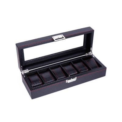 China Hot spot full carbon fiber PU leather watch box 6 slots watch storage box display watch organizer box for sale