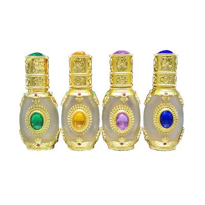 China Custom Design Glass Perfume Essential Oil Bottles Arabic Gold Metal Oud Custom Engraving 30ml 100ml Attar With Box Te koop