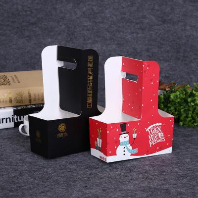 China Yi wu customized cheap take away hot drink craft papercup disposable kraft tea coffee carrier paper cup holder with handle à venda