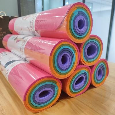 China Non Silp Newcoming Rainbow Color Estera De Yoga Balance Seven Chakra Contrast Strip Yoga Mat For Pilates for sale