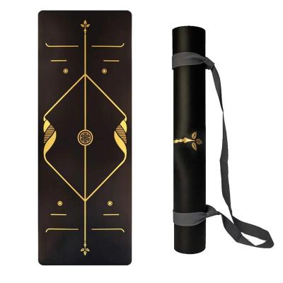 China Custom Made Eco-Friendly Eco-Friendly Fitness Luxury PU Yoga Tanning Rubber Mat With Gold Print for sale