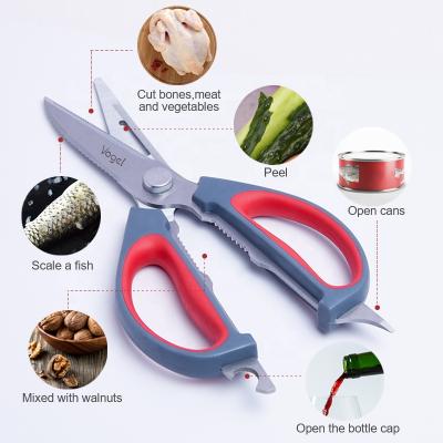 China Durable Hot Selling Multi Functional Chicken Bone Stainless Steel Kitchen Scissors With Bottle Opener for sale