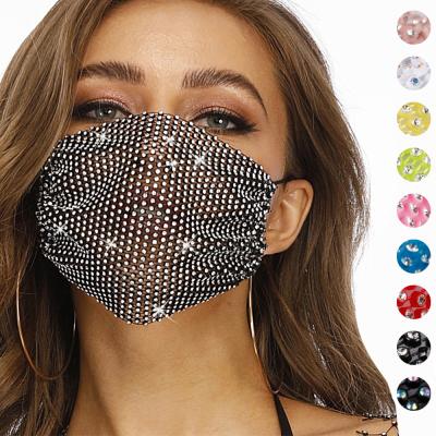 China Outdoor Places Springs Summer Women Fashion Rhinestone Face Mask Breathable Reusable Mesh Face Mask For Party for sale