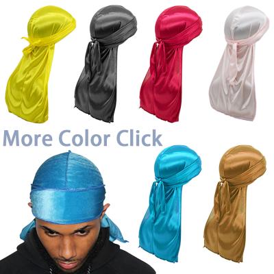 China DecorateÂ   Long Tail Silky Durags Headwrap Waves Durags Custom Wide Strap New Durags Hat For Men And Women for sale