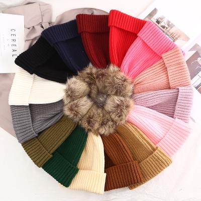 China Wholesale COMMON Ribbed Knit Hats With Pom Pom Hat Beanie Acrylics 2021 Winters For Women Girl Headwear for sale