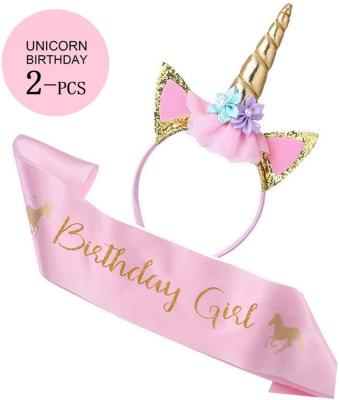 China Chunky Glitter Fashionable Hairbands Halloween Cosplay Party Costume Accessories Birthday Unicorn Headband Headband with Sash for sale