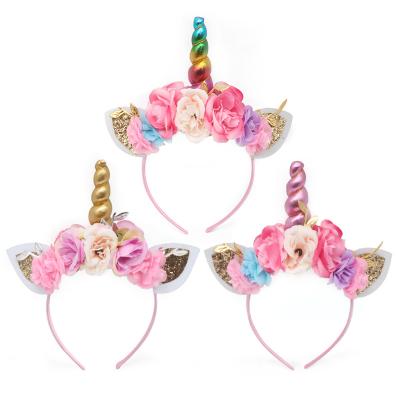 China Fashion Girls Wholesale Children Unicorn Headband Party Hairbands Birthday Flower Headband Hair Accessories for sale