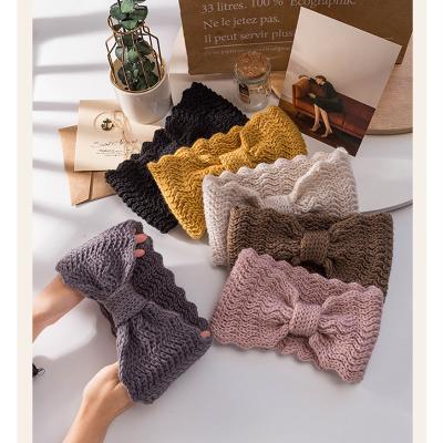 China Environmental Friendly Wave Shape Bow Winter Headbands Warm Knitted Headband For Women Hair Accessories for sale