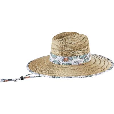 China Picture Grass Cloth Print Natural Ribbon Logo Straw Lifeguard Hats Custom Made Wholesale For Summer Beach Sun Hat for sale