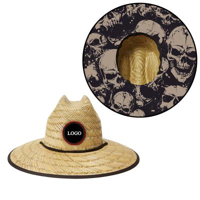 China Handmade Designer Cowboy Purchasing Straw Sun Surf Lifeguard Hat Breathable Custom Skull Pattern Beach Hats For Women Men for sale