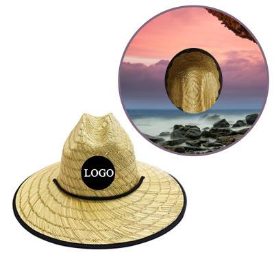 China Straw Hat Wide Brim Beach Mat Grass Custom Logo Lifeguard Woven Hat Checked Straw For Unisex Headwear for sale