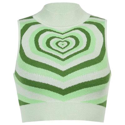 China Anti-wrinkle sweetie and beautiful nylon blend knitted wave print heartbeat heart-shaped vest for sale