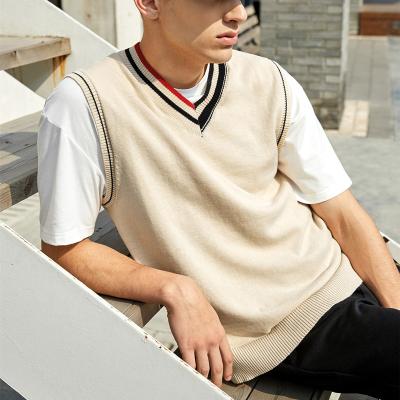 China Anti-pilling Men Striped V Neck Sleeveless Top Sweater Neck Sweater Vest Style Preppy Wear for sale