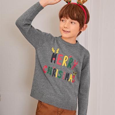 China Anti-pilling Kintted Anti-pilling Boys Christmas Slogan Graphic Round Neck Sweater for Kids for sale