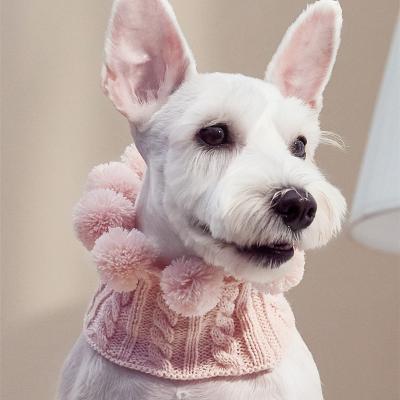 China Fashion Pom Pom Pet Accessories Knitted Pet Scarf Dog Decorations Pure Color Polyester Material for sale