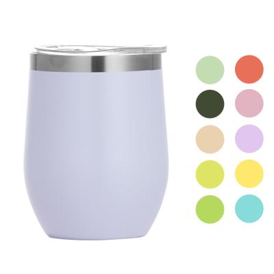 China 12 Ounce Viable Insulated Stainless Steel Wine Vacuum Water Travel Double Wall Insulated Cup Stemless Glass Powder Coated Color Mug for sale