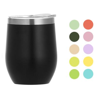 China Factory Wholesale Custom Viable 12oz Stainless Steel Sparkle Wine Cup With Lid And Straw Coffee Egg Cup for sale